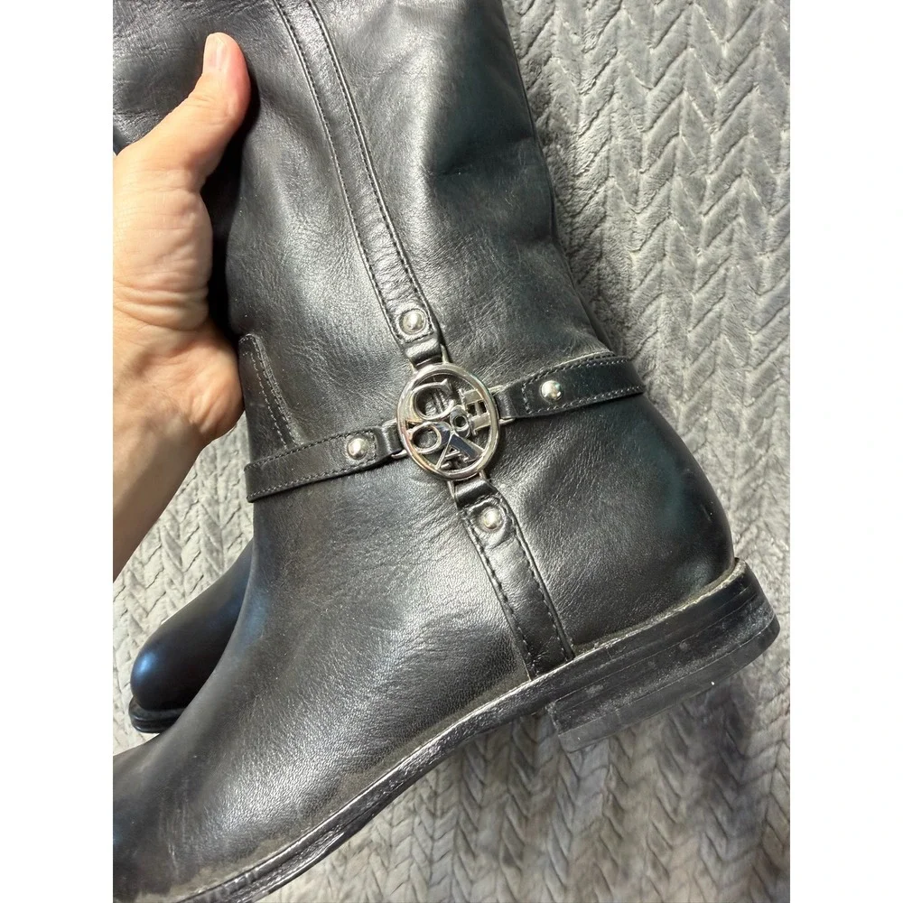 Coach Mulan Riding Boots 6.5B Black Leather Silver Medallion A4311